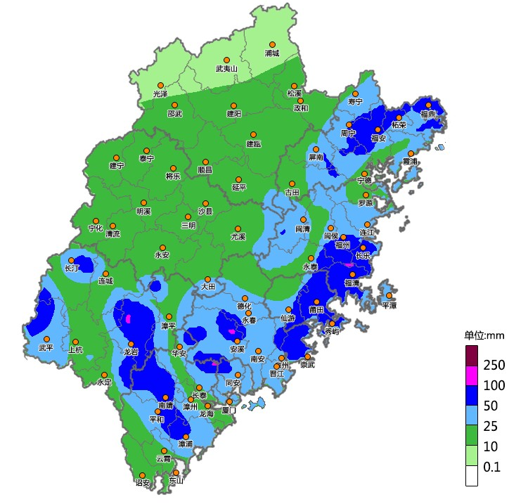 今天夜间到明天福建南部和沿海地区有大雨到暴雨